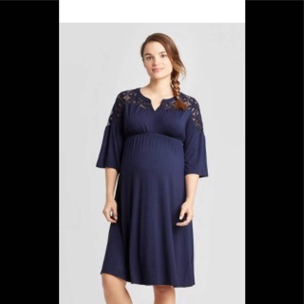 3/4 Sleeve Lace Yoke Knit Maternity Dress  medium